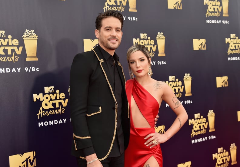 SANTA MONICA, CA - JUNE 16:  Recording artists G-Eazy (L) and Halsey attend the 2018 MTV Movie And TV Awards at Barker Hangar on June 16, 2018 in Santa Monica, California.  (Photo by Jeff Kravitz/FilmMagic)