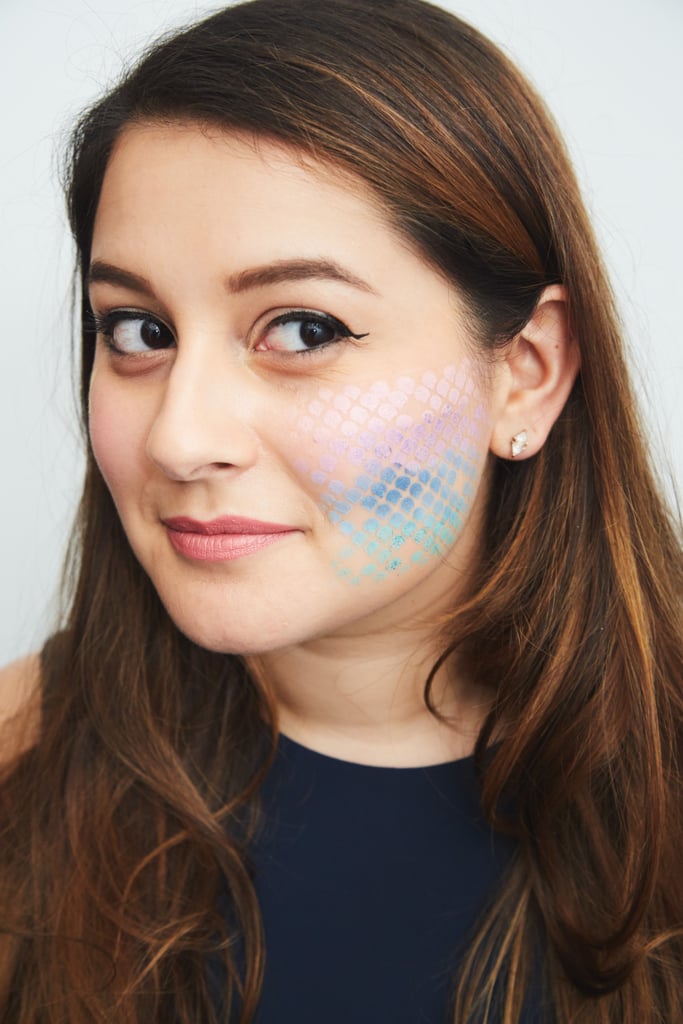 I wanted my mermaid scales to have a gradient effect, so before I switched colors in the Pastel Palette ($6). I mixed the current and next hue together to get a transition shade that would blend the colors seamlessly together on my face for an ombre look.