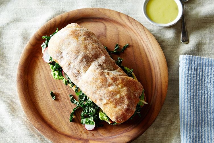 Avocado and Marinated Kale Salad Sandwich by fiveandspice