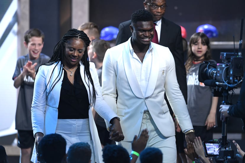 NEW YORK, NEW YORK - JUNE 20: NBA Prospect Zion Williamson is introduced before the start of the 2019 NBA Draft at the Barclays Center on June 20, 2019 in the Brooklyn borough of New York City. NOTE TO USER: User expressly acknowledges and agrees that, by
