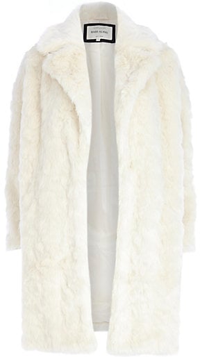 River Island Cream Faux-Fur Oversized Coat