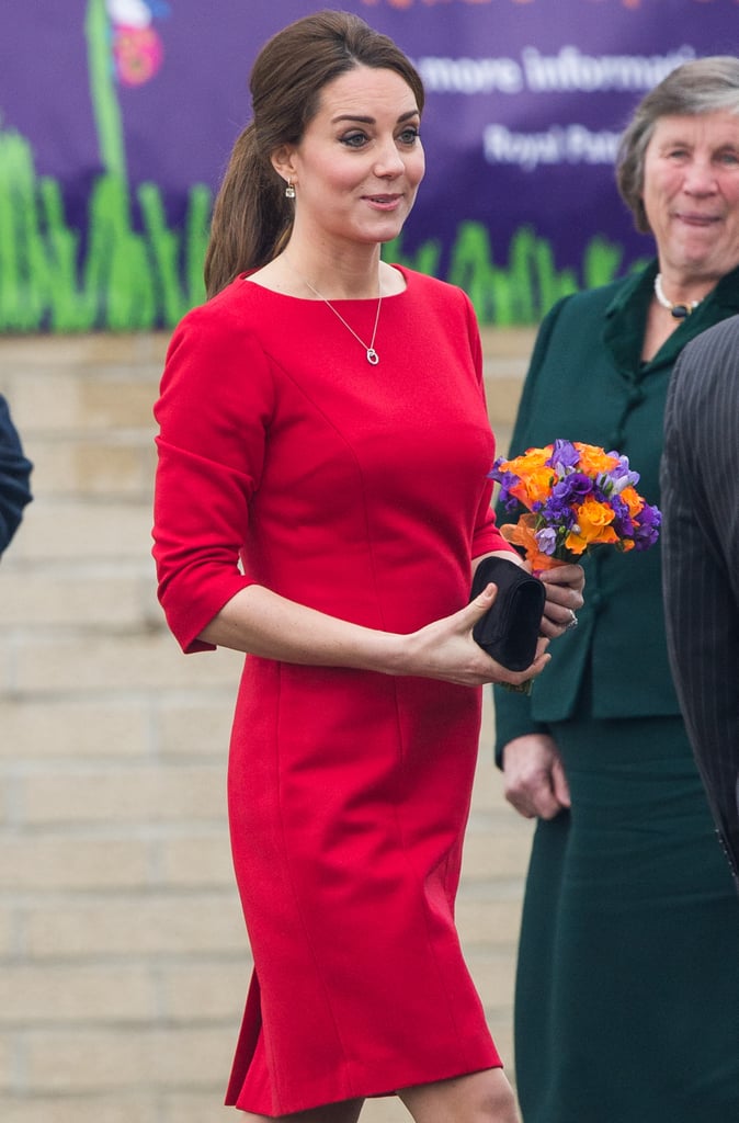 The Duchess of Cambridge wowed in red during a day out with kids in Norwich, England, in late November.
