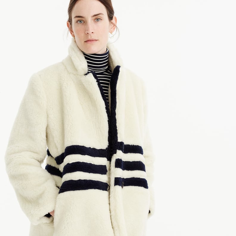 J.Crew The Teddy Coat in Striped Plush Fleece