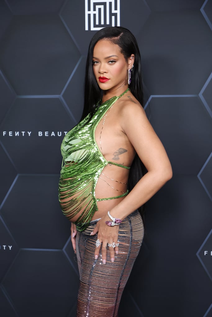 Rihanna Shredded 2-Piece Bump-Baring Outfit