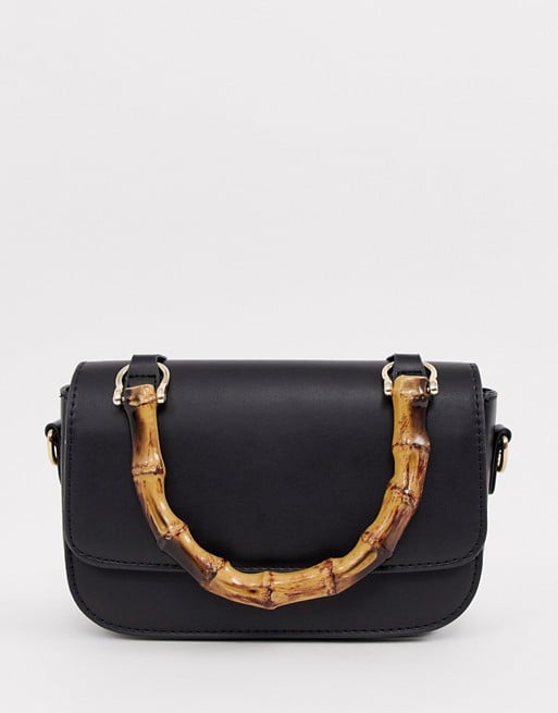 My Accessories London Black Grab Statement Bag With Bamboo Handle