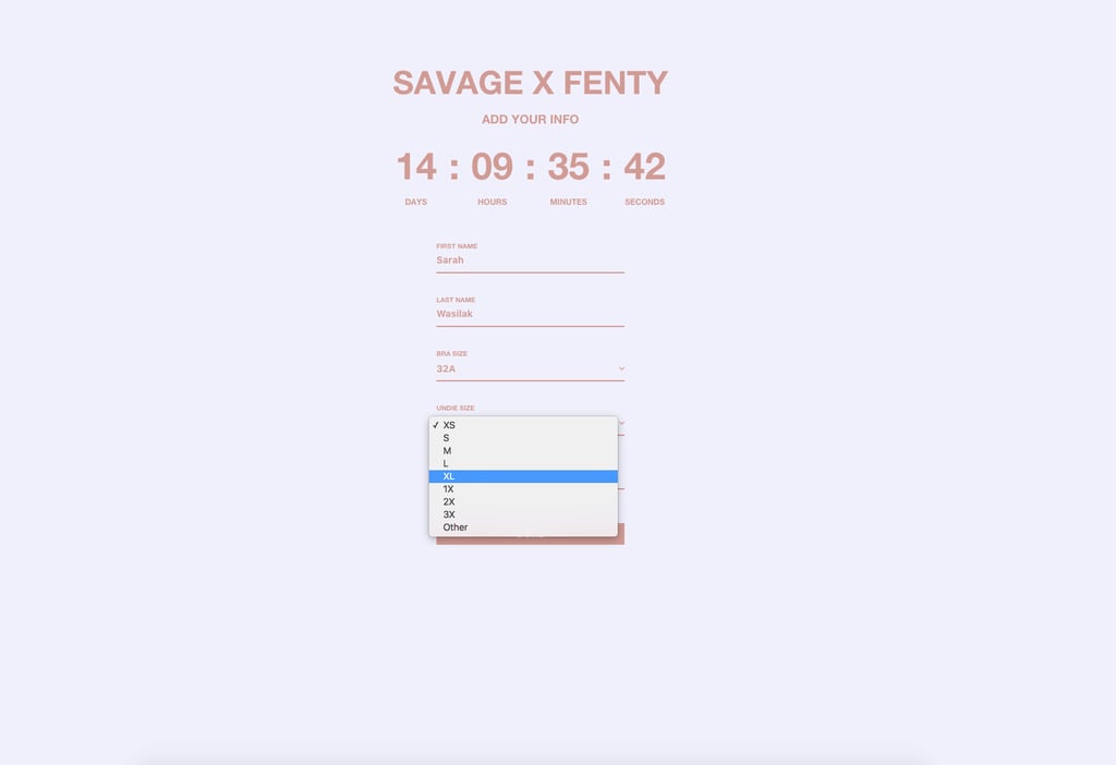 Savage Fenty Size Chart