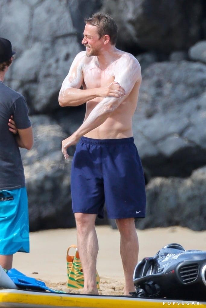 Charlie Hunnam Shirtless on the Beach in Hawaii March 2018