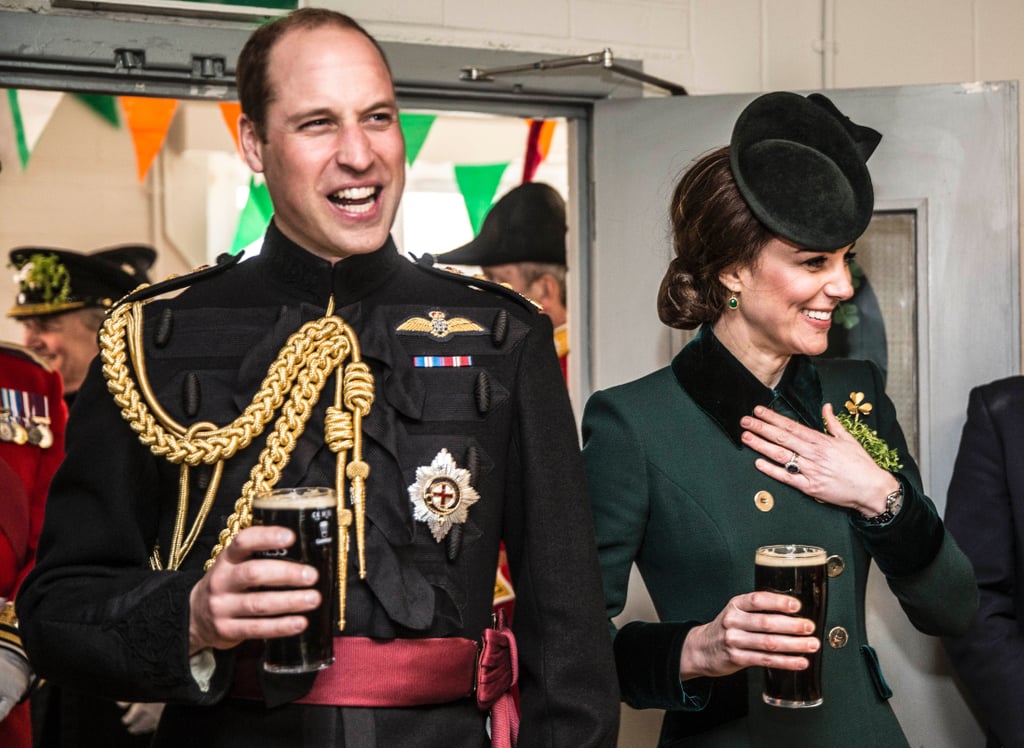 Kate and William couldn't contain their laughter as they drank pints of Guinness after watching their annual St. Patrick's Day parade at Cavalry Barracks in Hounslow.