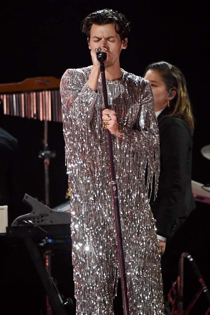 Harry Styles Wearing a Silver Crystal Jumpsuit at the 2023 Grammys