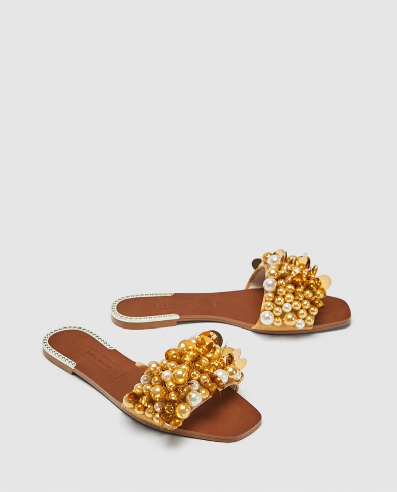 Zara Beaded Slides With Pearl Beads