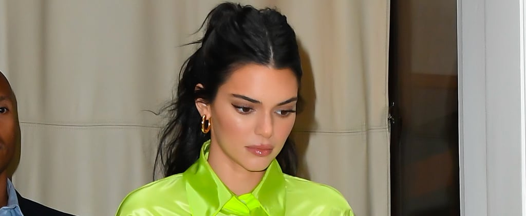 Kendall Jenner Clear Heels With Neon Shirt