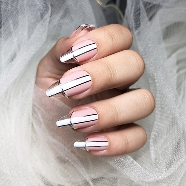 white and silver french nails