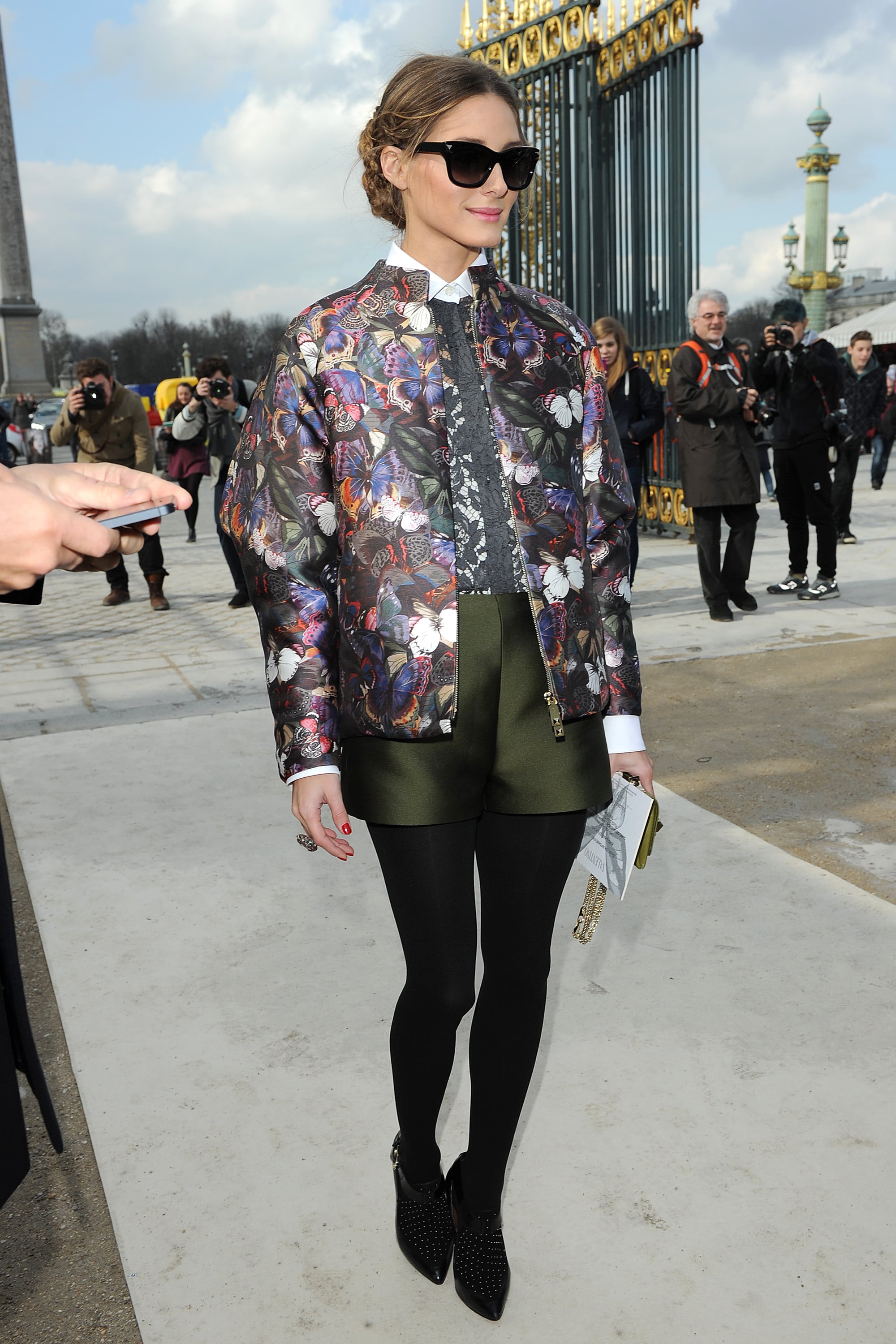 Olivia Palermo in black printed matching top and pants at Valentino show in  Paris ~ I want her style - What celebrities wore and where to buy it.  Celebrity Style