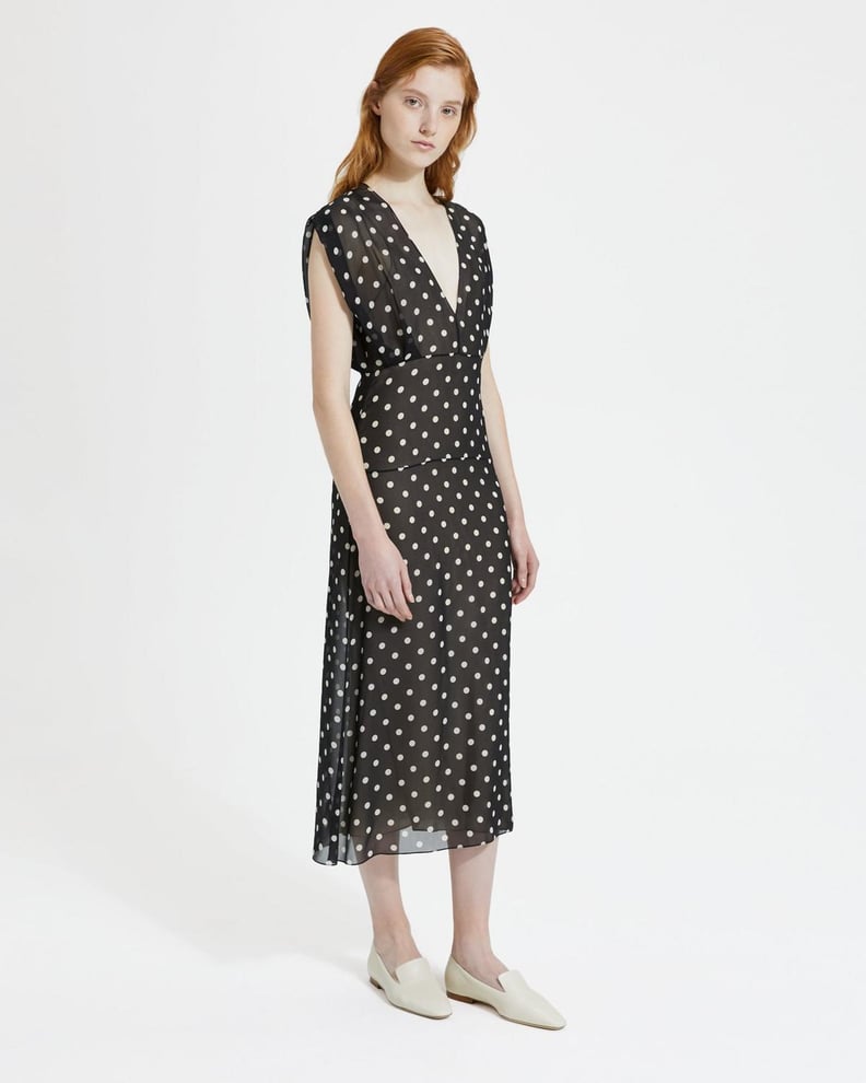 Theory Polka-Dot Deep V Easy Midi Dress