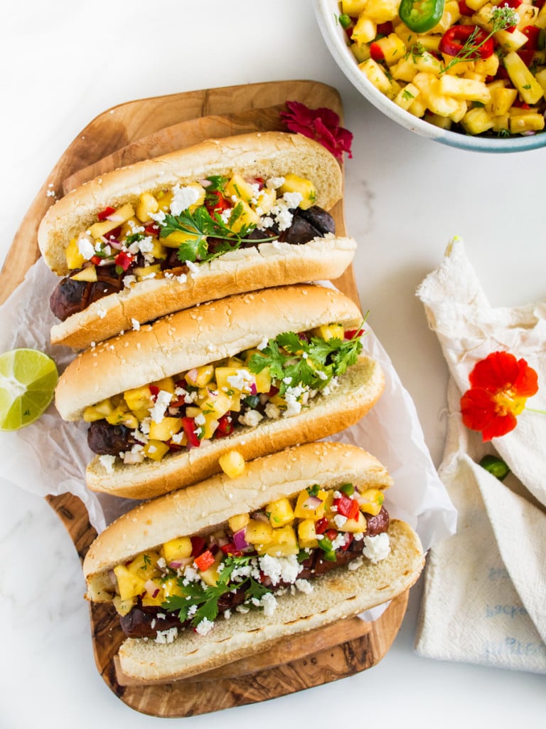 Hoisin-Glazed Hot Dogs With Fresh Pineapple Salsa