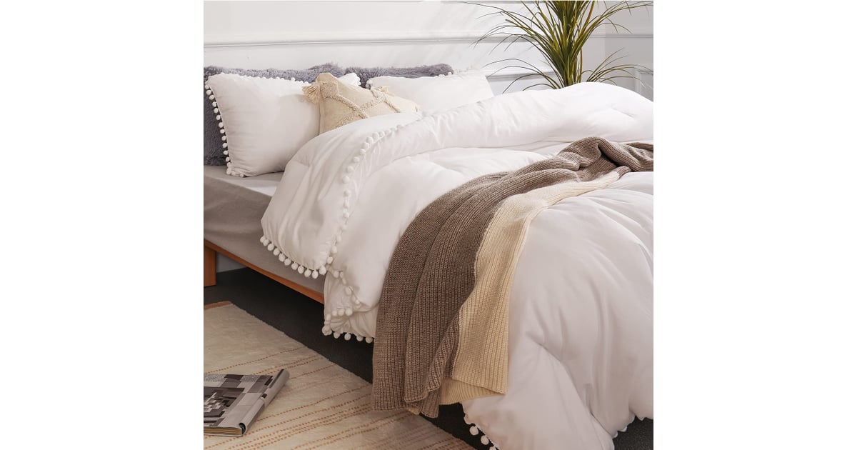 A Boho Comforter White Queen Ball Pom Fringe Comforter Set Best