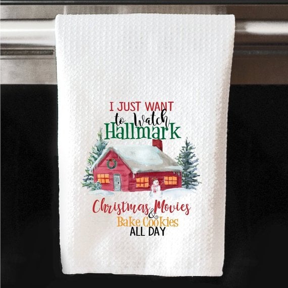 I Just Want to Watch Hallmark Christmas Movies and Bake Cookies Cabin Waffle Towel