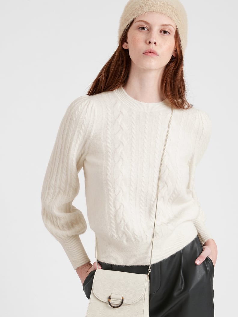Banana Republic Cable-Knit Puff-Sleeve Sweater