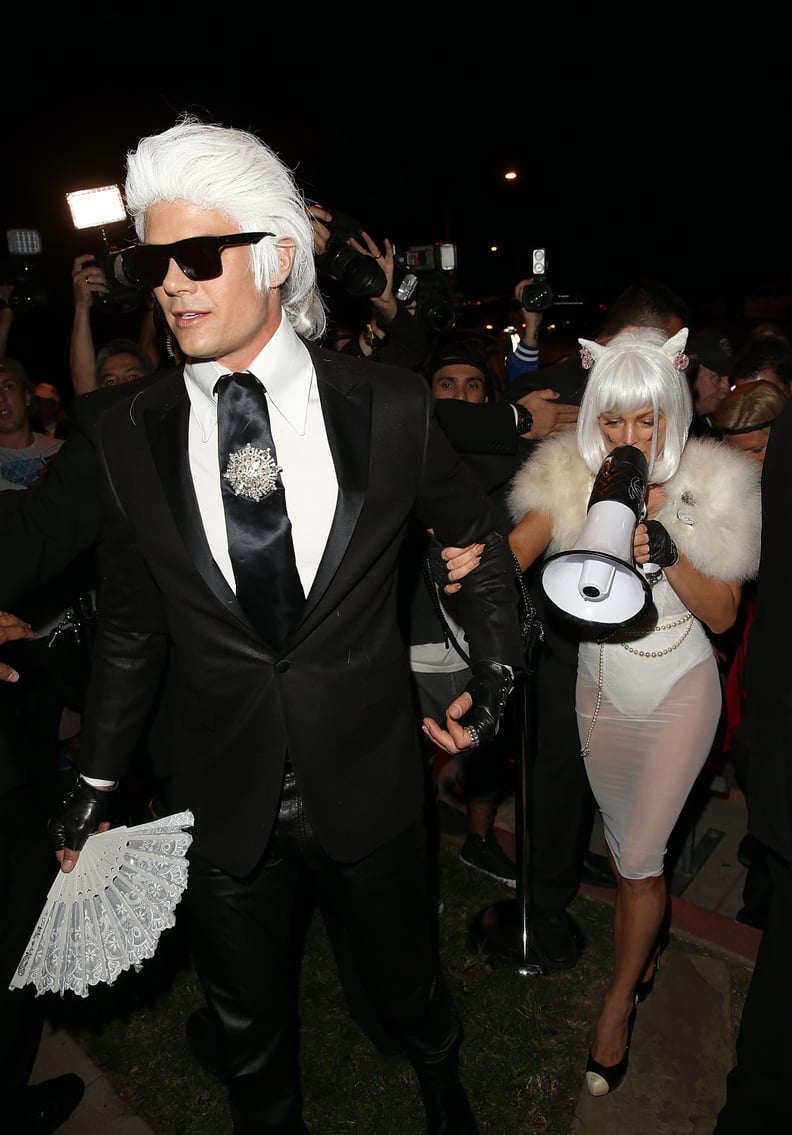 Josh Duhamel as Karl Lagerfeld and Fergie as Choupette