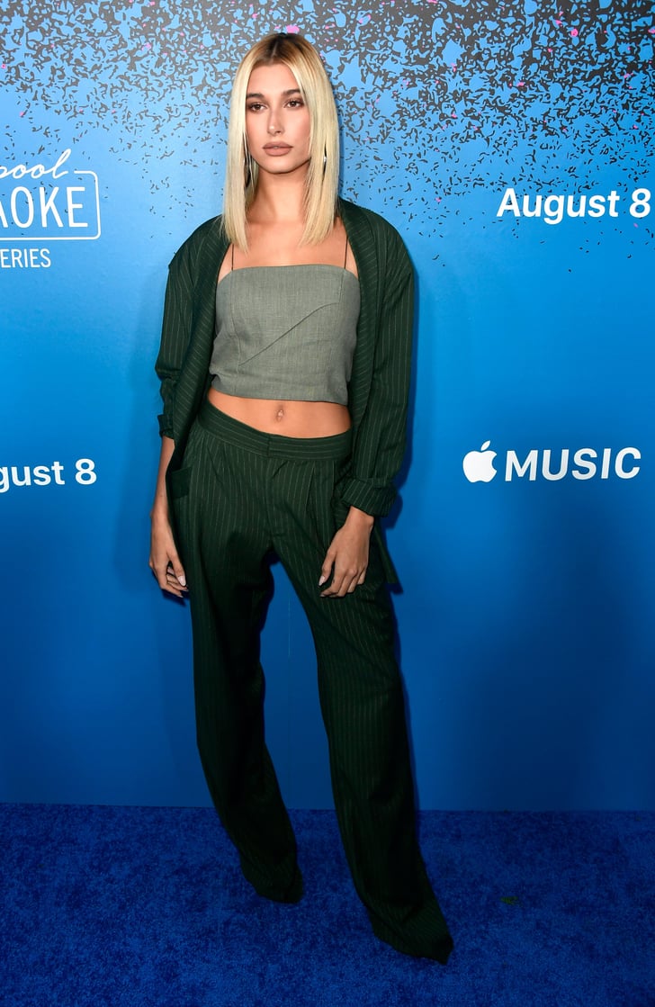 Hailey Baldwin Wearing Green Suit