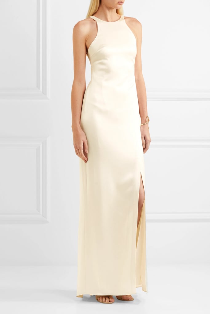halston satin wrap gown