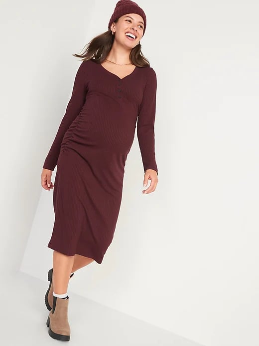 Old Navy Maternity Long-Sleeve Ribbed Henley Midi Sweater Dress