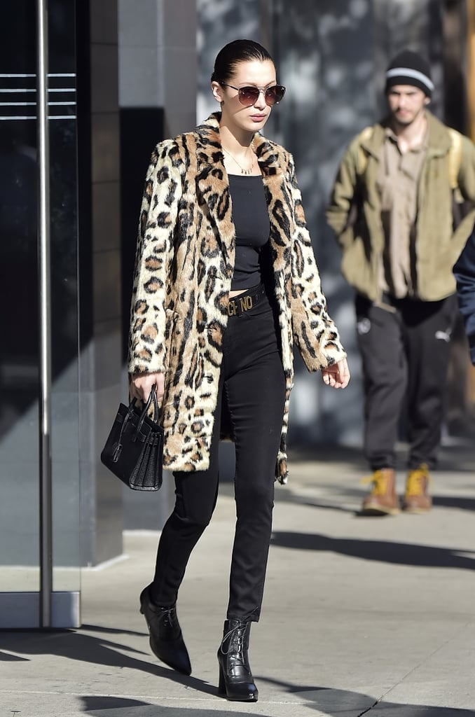 Bella Hadid incorporated some leopard into her all-black ensemble.