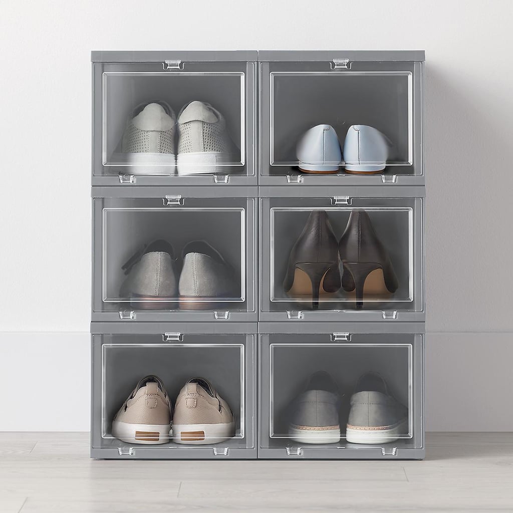 A Ventilated Shoe Container: Small Grey Drop-Front Shoe Box Case of Six