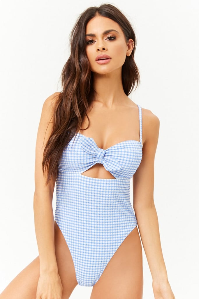 Gingham Knot-Front One-Piece Swimsuit