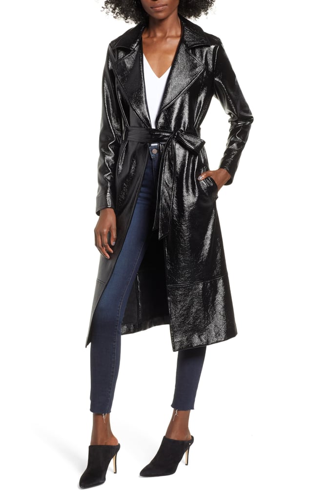 Leith Faux Patent Leather Trench Coat