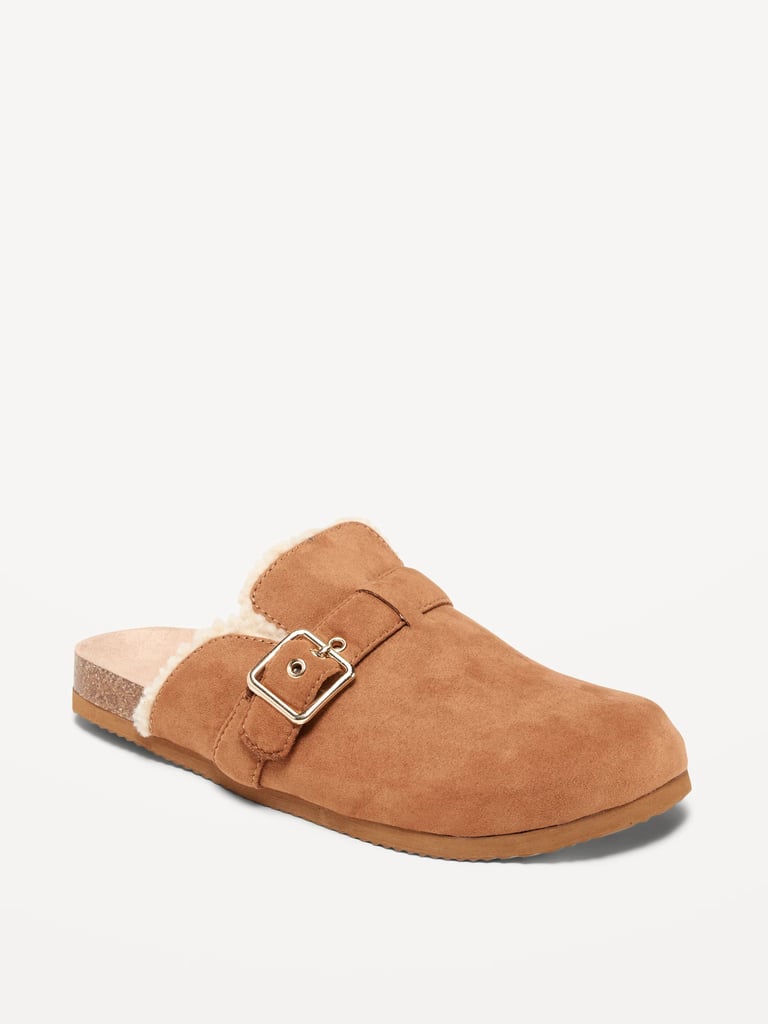 Faux-Suede Sherpa-Lined Clog Shoes
