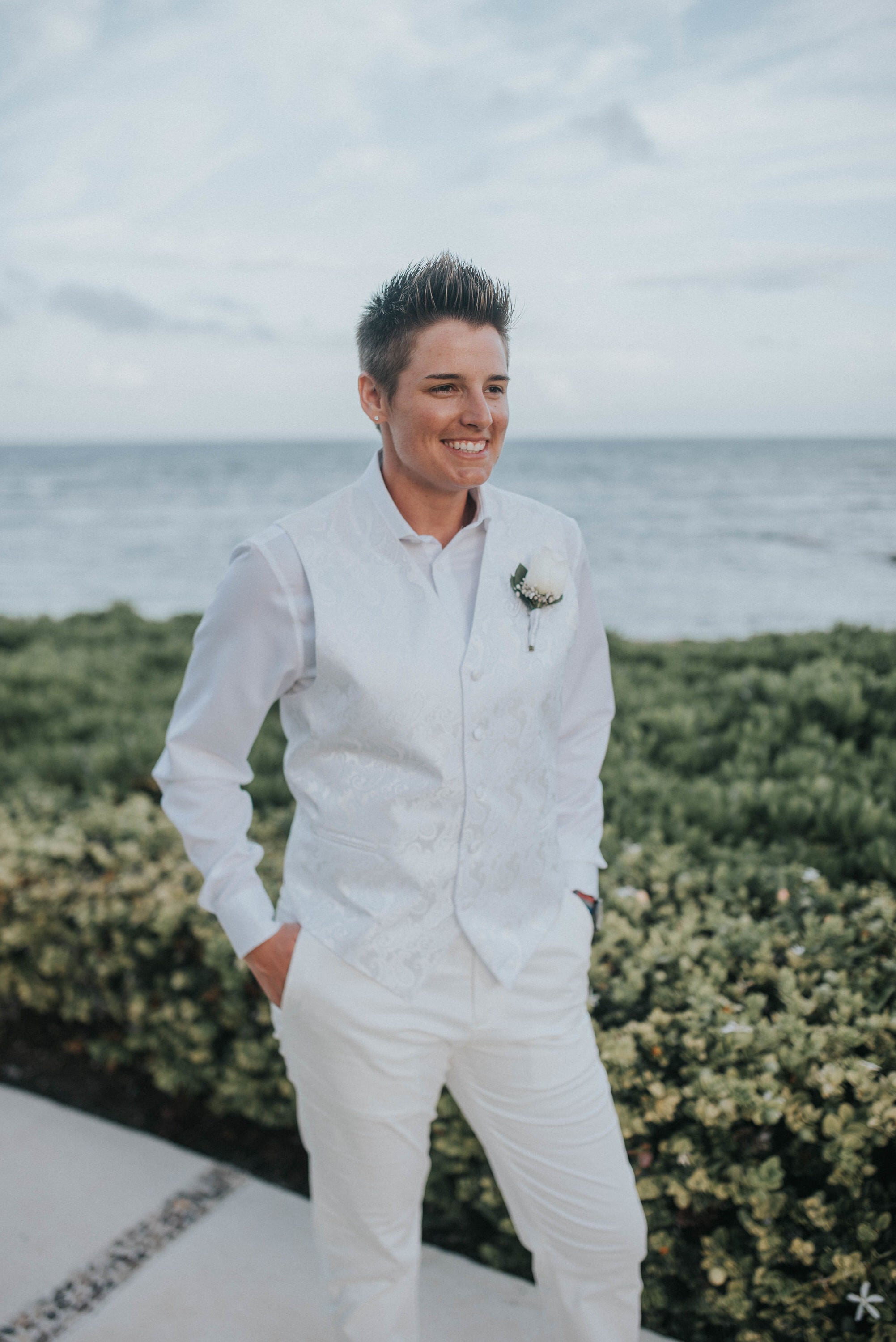 grey pantsuit wedding