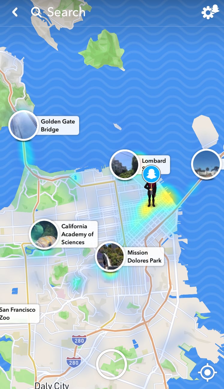 On the map, you'll see popular places that have plenty of snaps submitted by users.