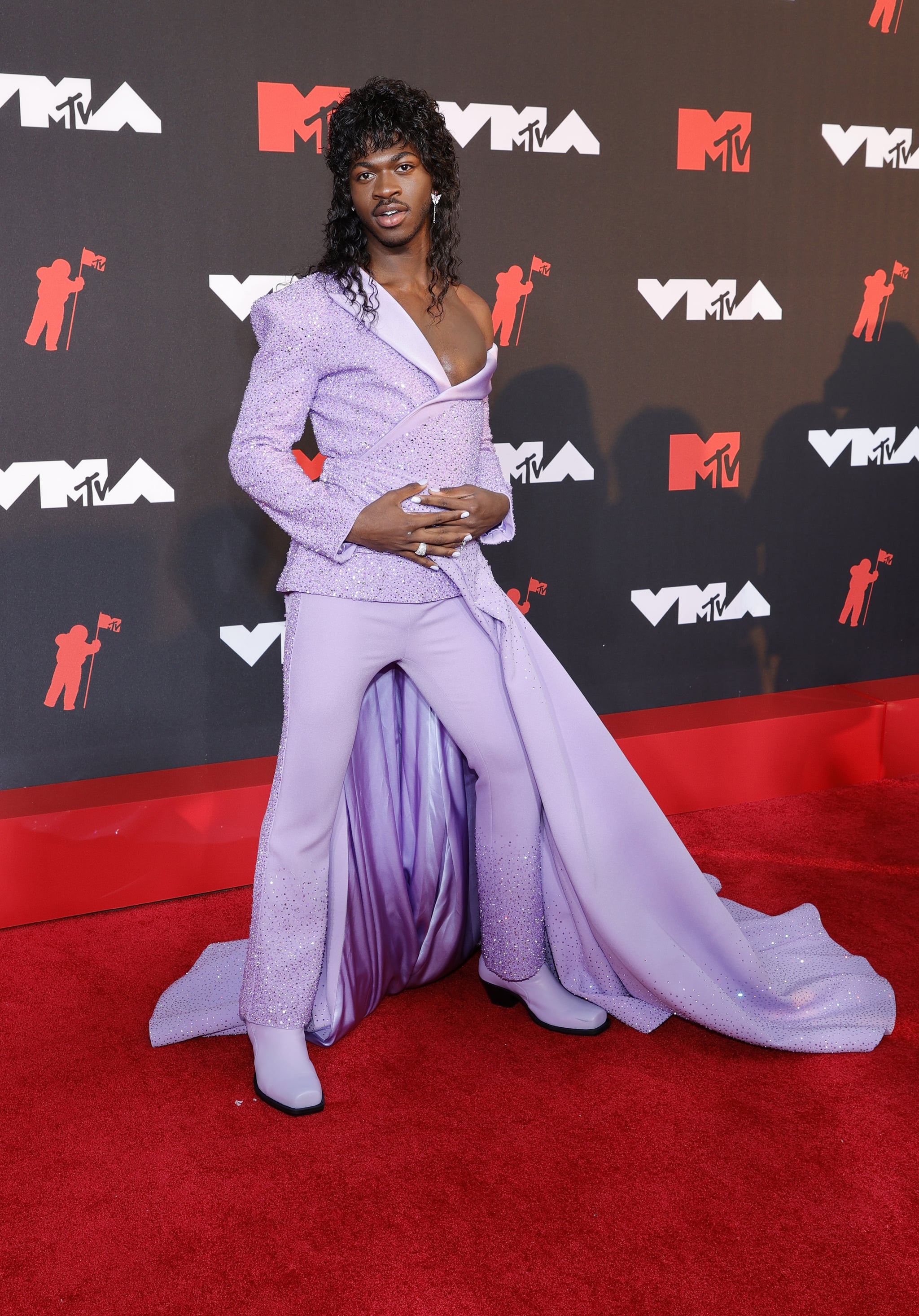 Fashion, Shopping & Style | Lil Nas X Lit the VMAs Red Carpet Up With  Purple in His Fabulous Embellished Suit | POPSUGAR Fashion Photo 18