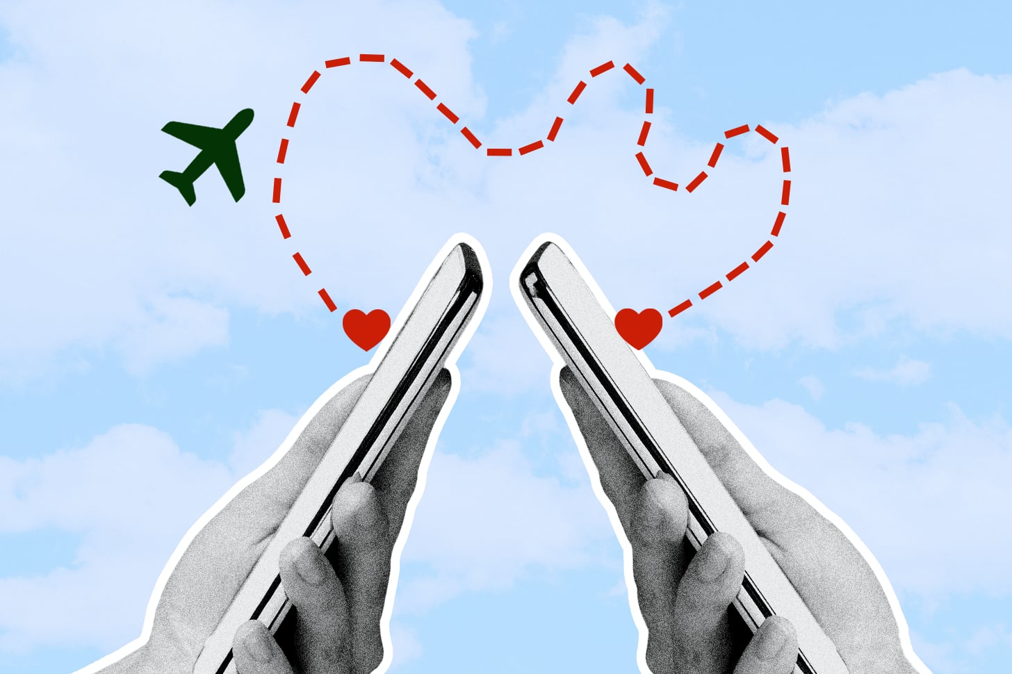 Two phones sending love messages to one another with little airplanes. For Gen Z, travel is the new dating app.