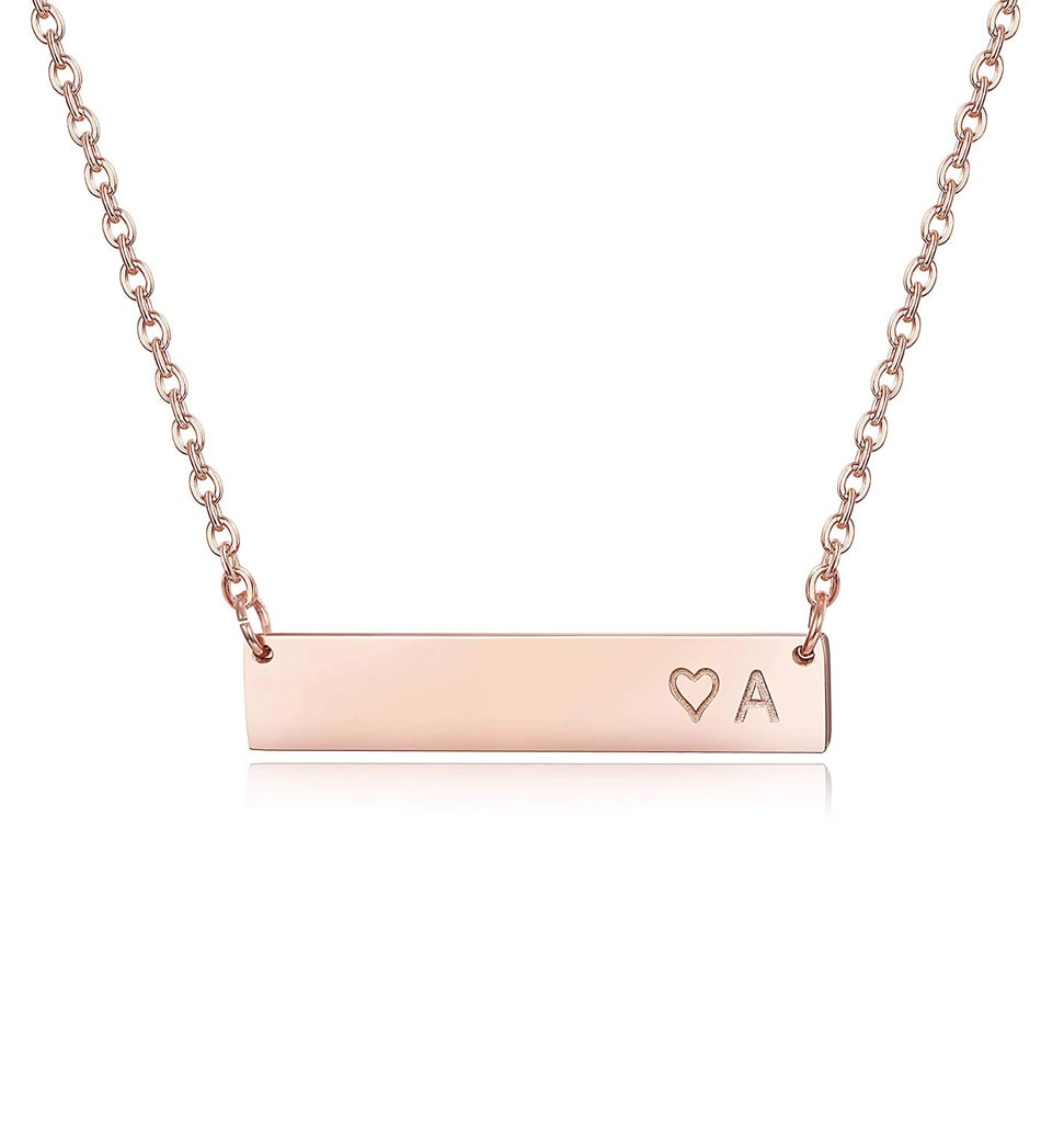 Finrezio Rose Gold Plated Stainless Steel Initial Heart Bar Necklace
