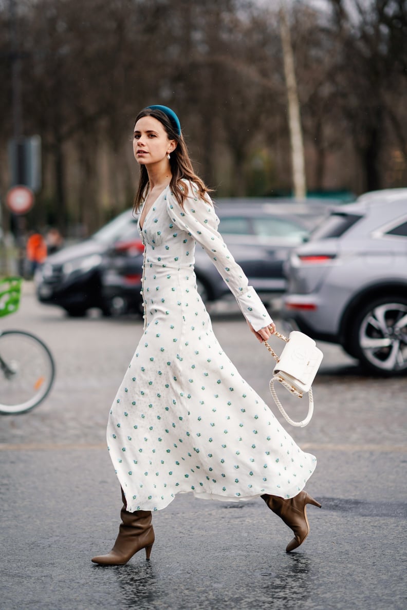 Ground an Airy, Lightweight Maxi With Slouchy Brown Boots