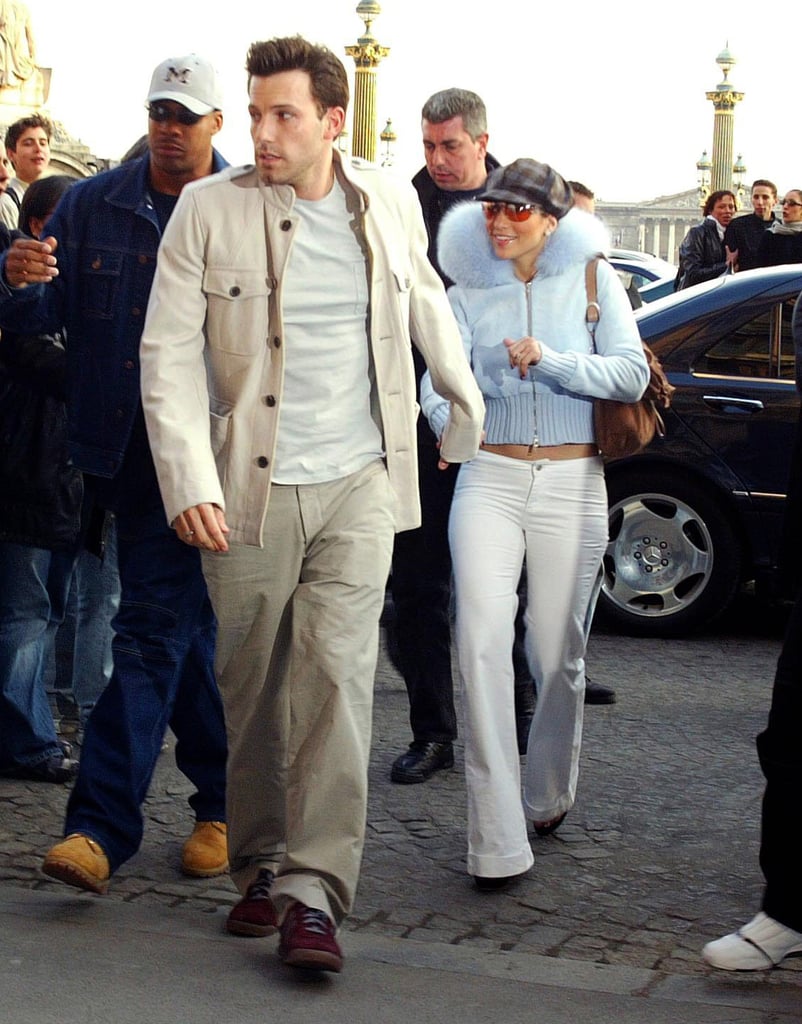 J Lo Wearing Low Slung White Denim In The Early 2000s Jennifer Lopez In Newspaper Top And