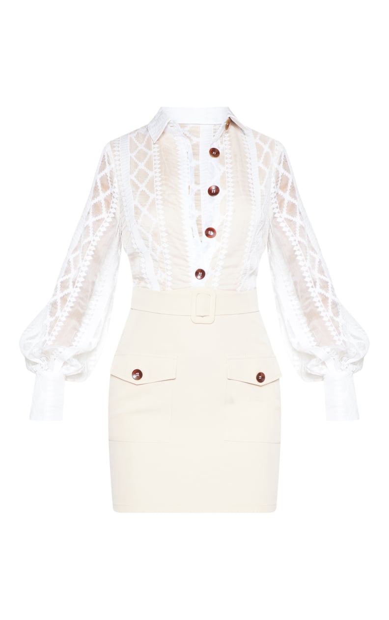 White Lace Button Up Bodycon Dress