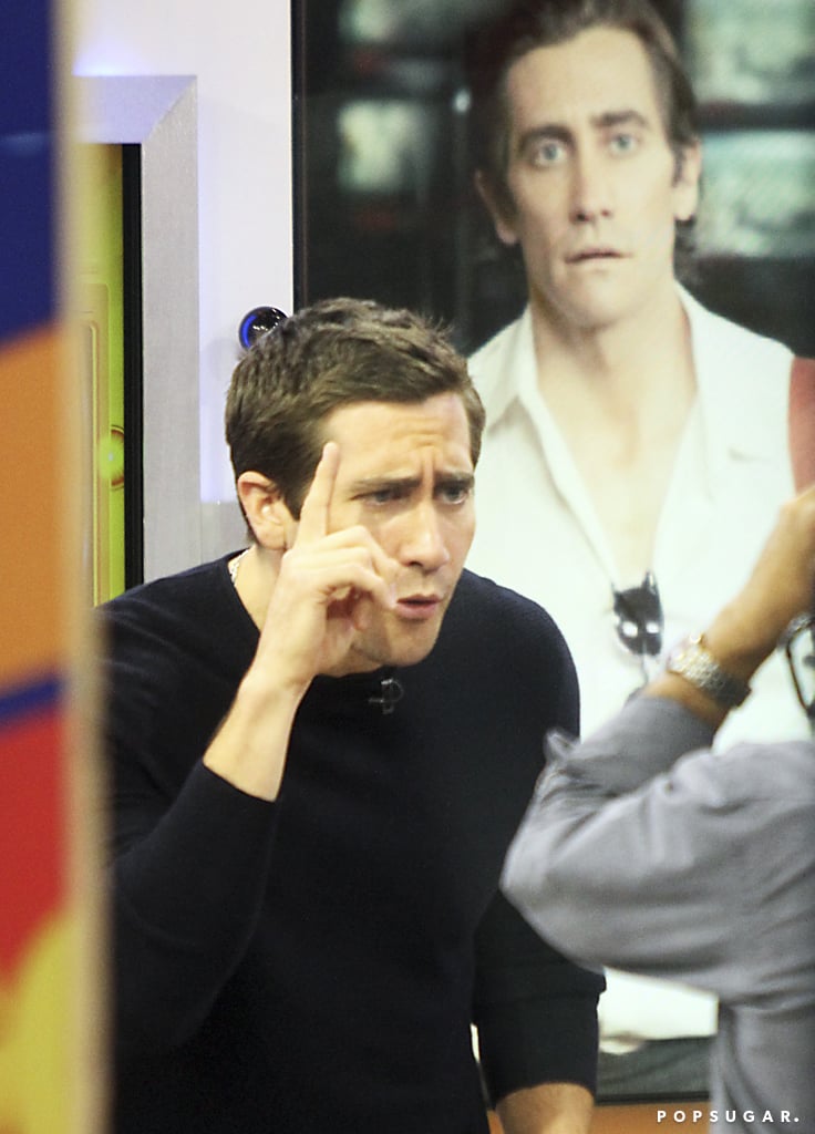 Jake Gyllenhaal got animated at the Good Morning America studio in NYC on Friday.