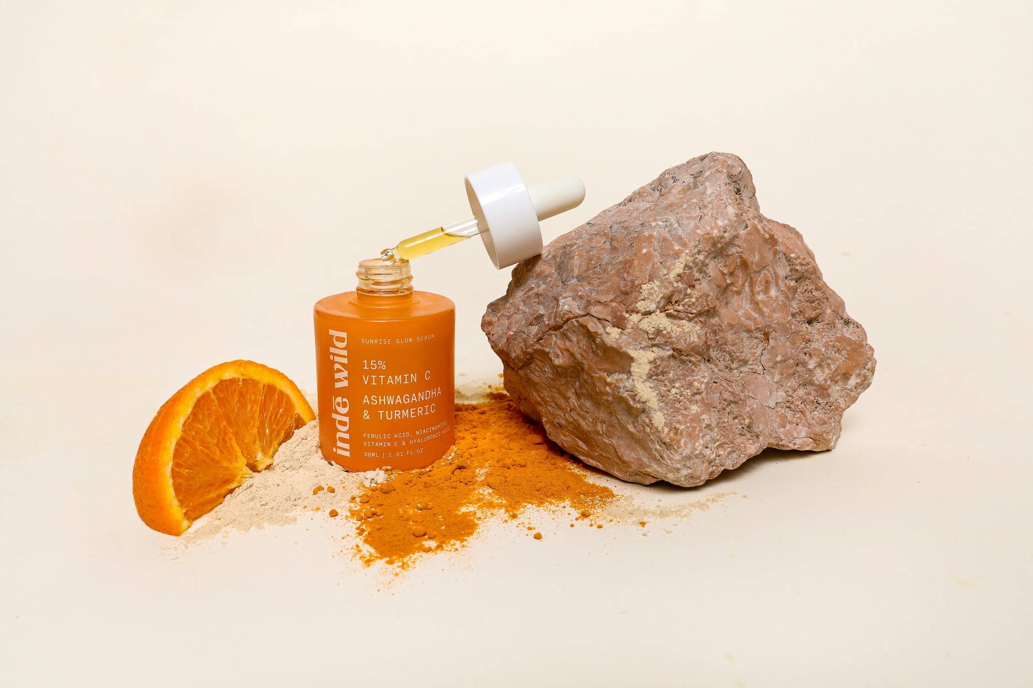 AM Sunrise Glow Serum made up of 15% Vitamin C, Ashwagandha and Turmeric