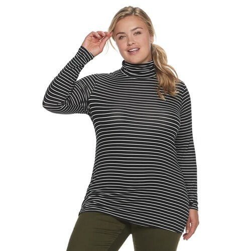 EVRI Plus Size Striped Turtleneck