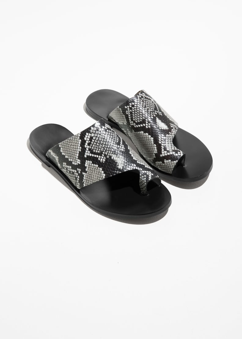 & Other Stories Curved Toe Strap Sandals in Snake Print