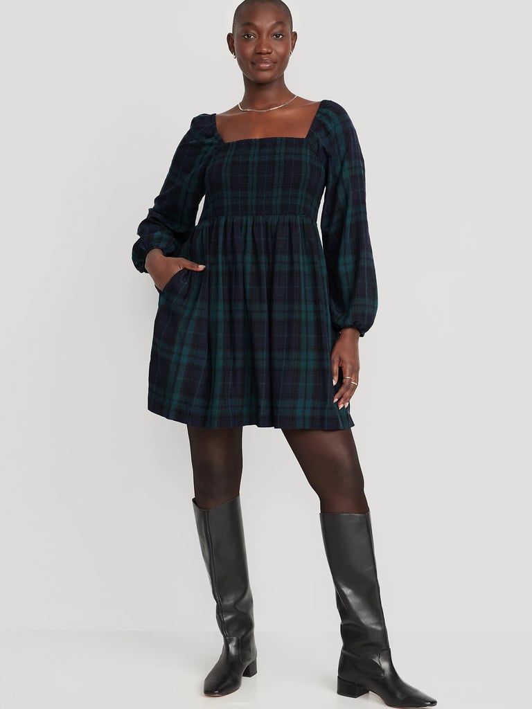 Old Navy Plaid Smocked Cutout Seersucker Mini Dress