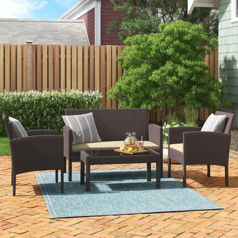 Lark Manor Hogans Wicker/Rattan 4 Person Seating Group With Cushions