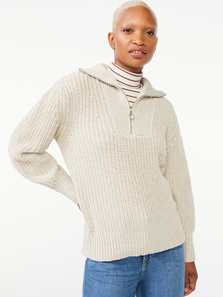 Free Assembly Women's Half Zip Stitch Frame Sweater