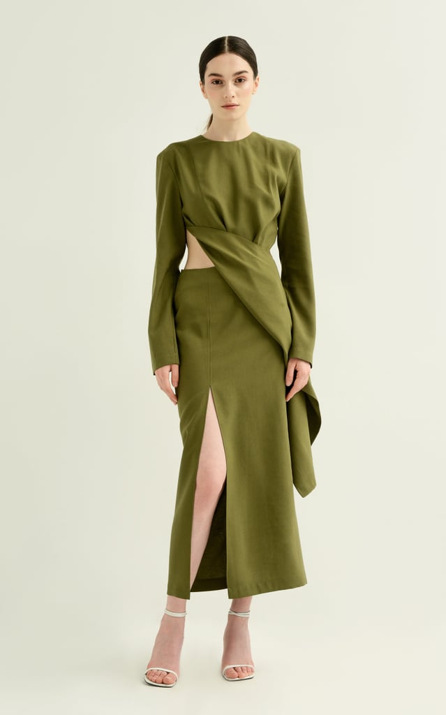 Matériel Long Sleeve Dress With Cutout Waist and Slit