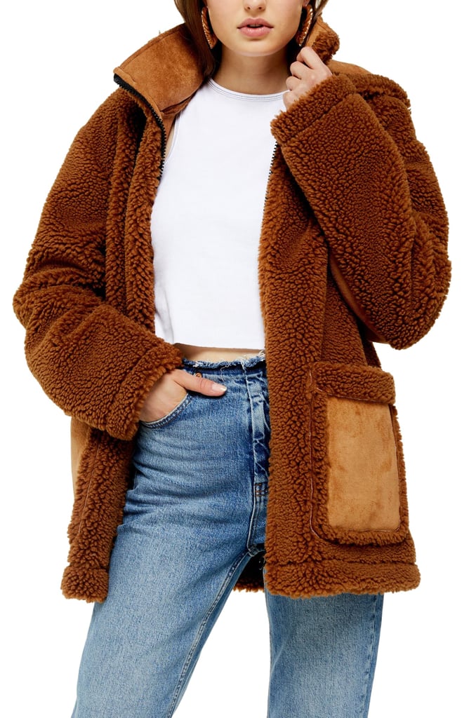 Topshop Vinnie Hooded Faux Shearling Jacket