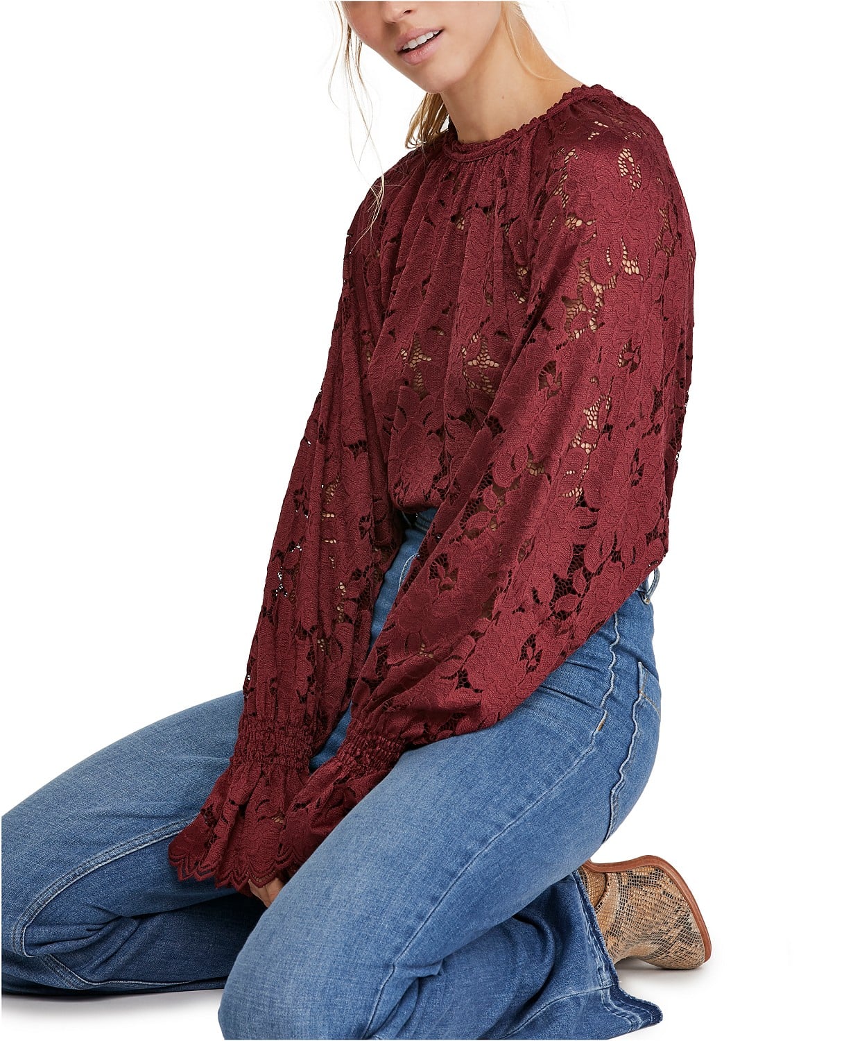Free People U Into This Lace Long Sleeve Shirt