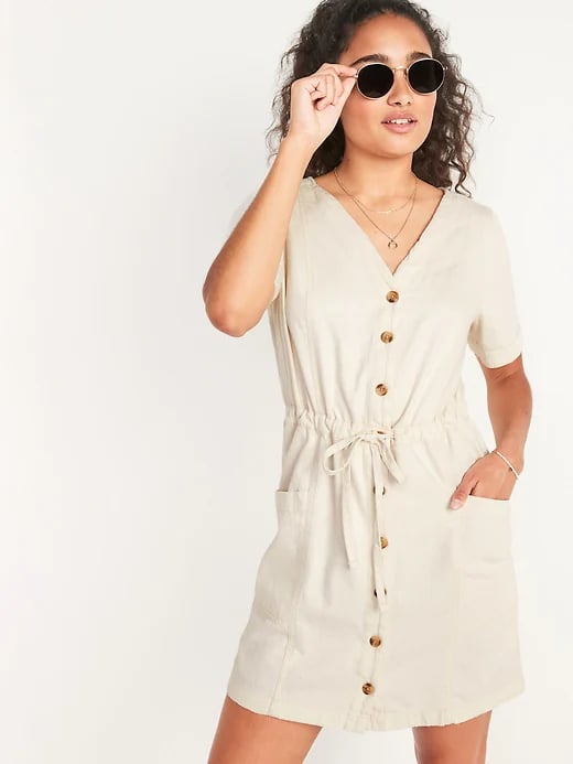 Old Navy Waist-Defined Short-Sleeve Utility Jean Mini Dress